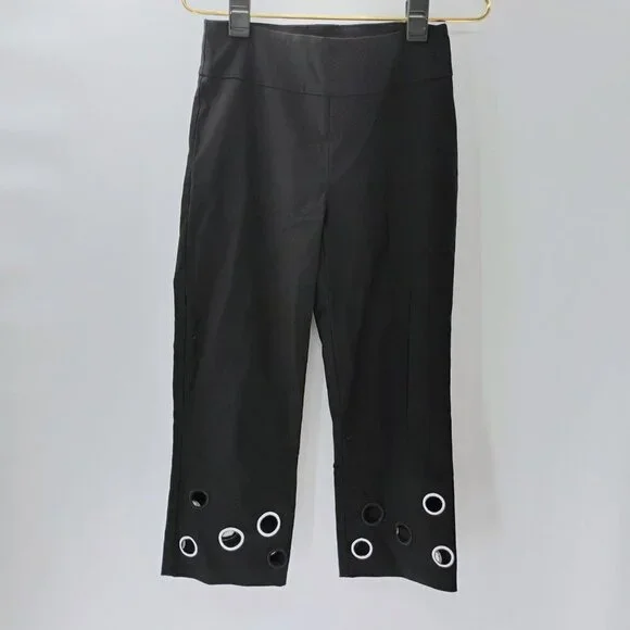 Joseph Ribkoff Womens Size 4 Crop Capri Black Pants Faux Coin Details #3610 - Picture 7 of 12